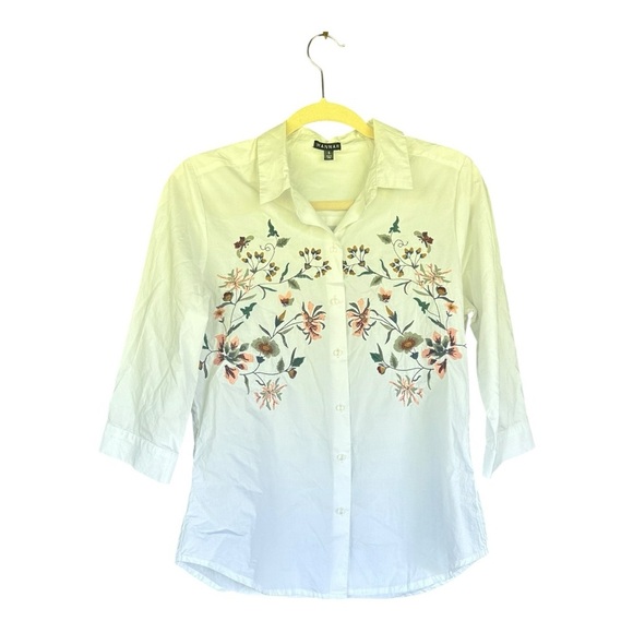 Hannah White Floral Embroidered Button-Down Shirt Size Small - Picture 1 of 4